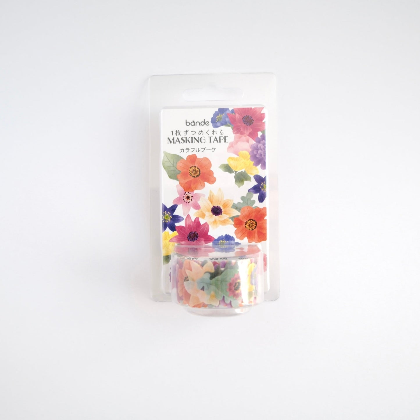 Bande washi tape sticker roll with colorful bouquet design, perforated Japanese masking tape for journaling and planners